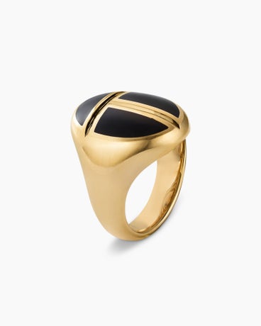 Cairo Signet Ring in 18K Yellow Gold with Black Onyx, 23.6mm