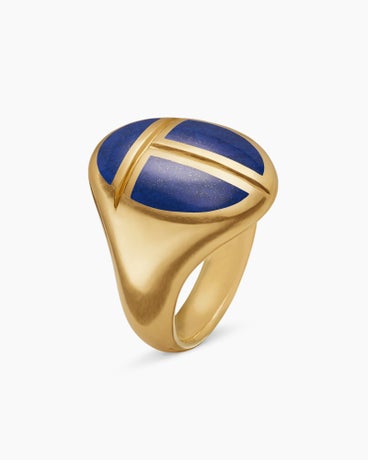 Cairo Signet Ring in 18K Yellow Gold with Lapis, 23.6mm