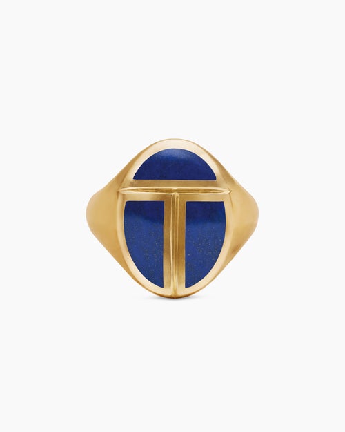 Mens Cairo Signet Ring in 18K Yellow Gold with Lapis, 23.6mm