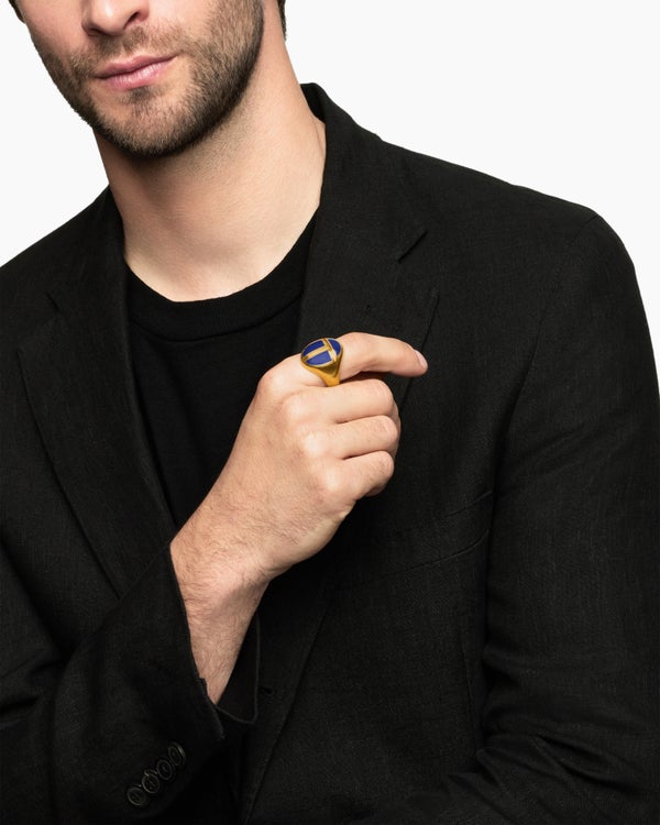 Cairo Signet Ring in 18K Yellow Gold with Lapis, 23.6mm