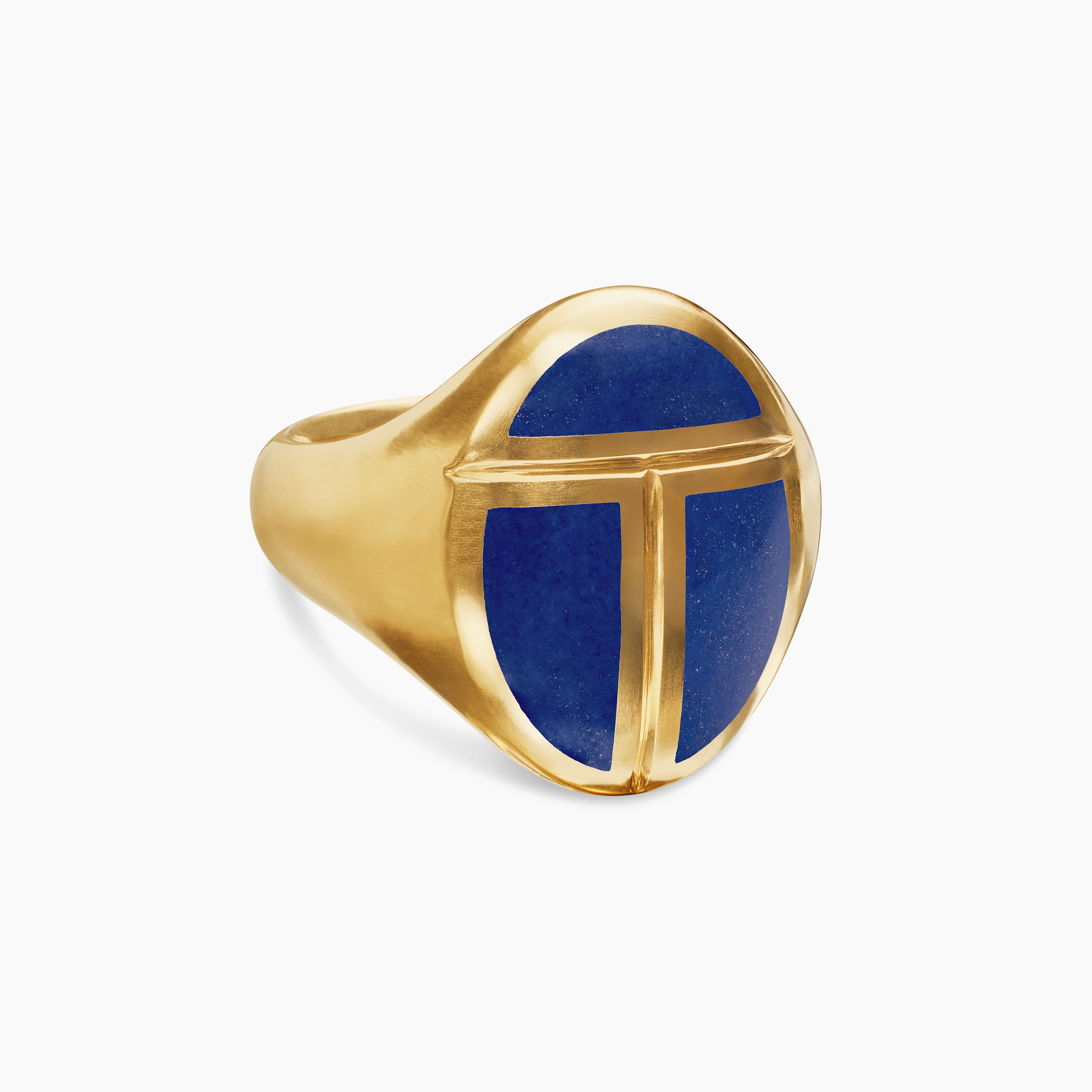 Mens Cairo Signet Ring in 18K Yellow Gold with Lapis, 23.6mm