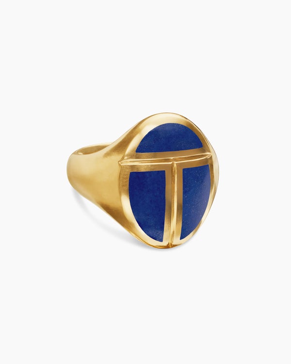 Cairo Signet Ring in 18K Yellow Gold with Lapis, 23.6mm