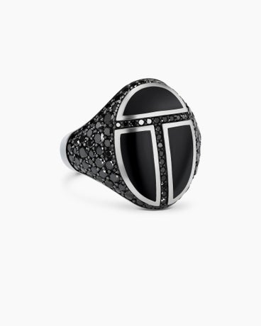 Cairo Signet Ring in Sterling Silver with Black Onyx and Black Diamonds, 23.6mm
