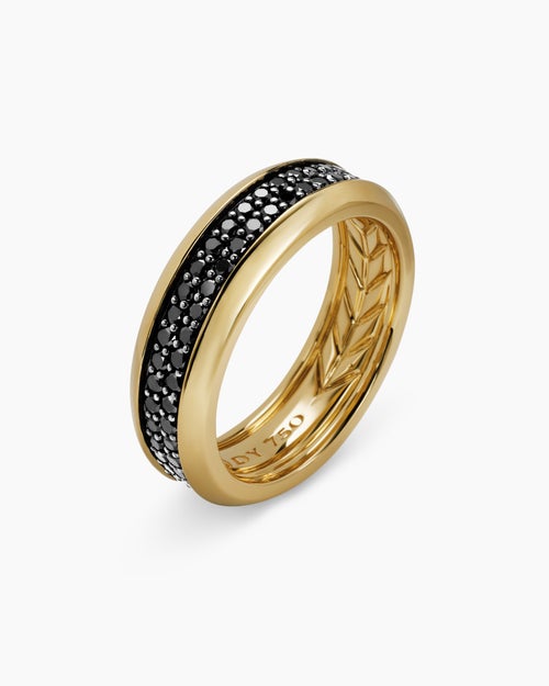 Mens Beveled Two Row Band Ring in 18K Yellow Gold, 8mm
