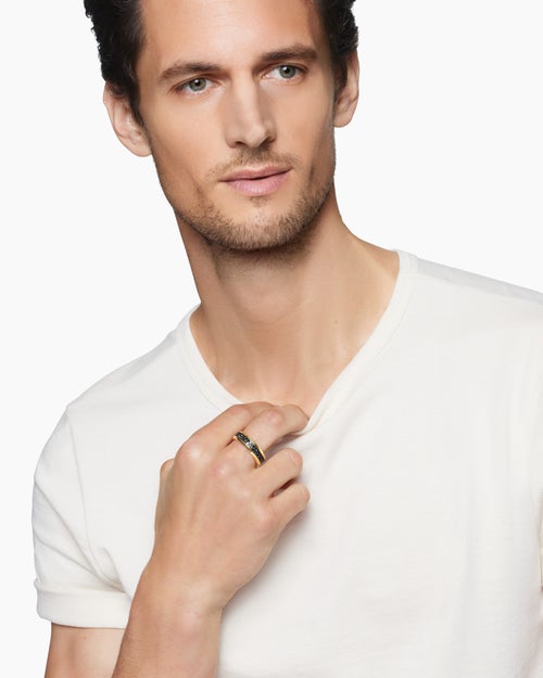 Mens Beveled Two Row Band Ring in 18K Yellow Gold, 8mm