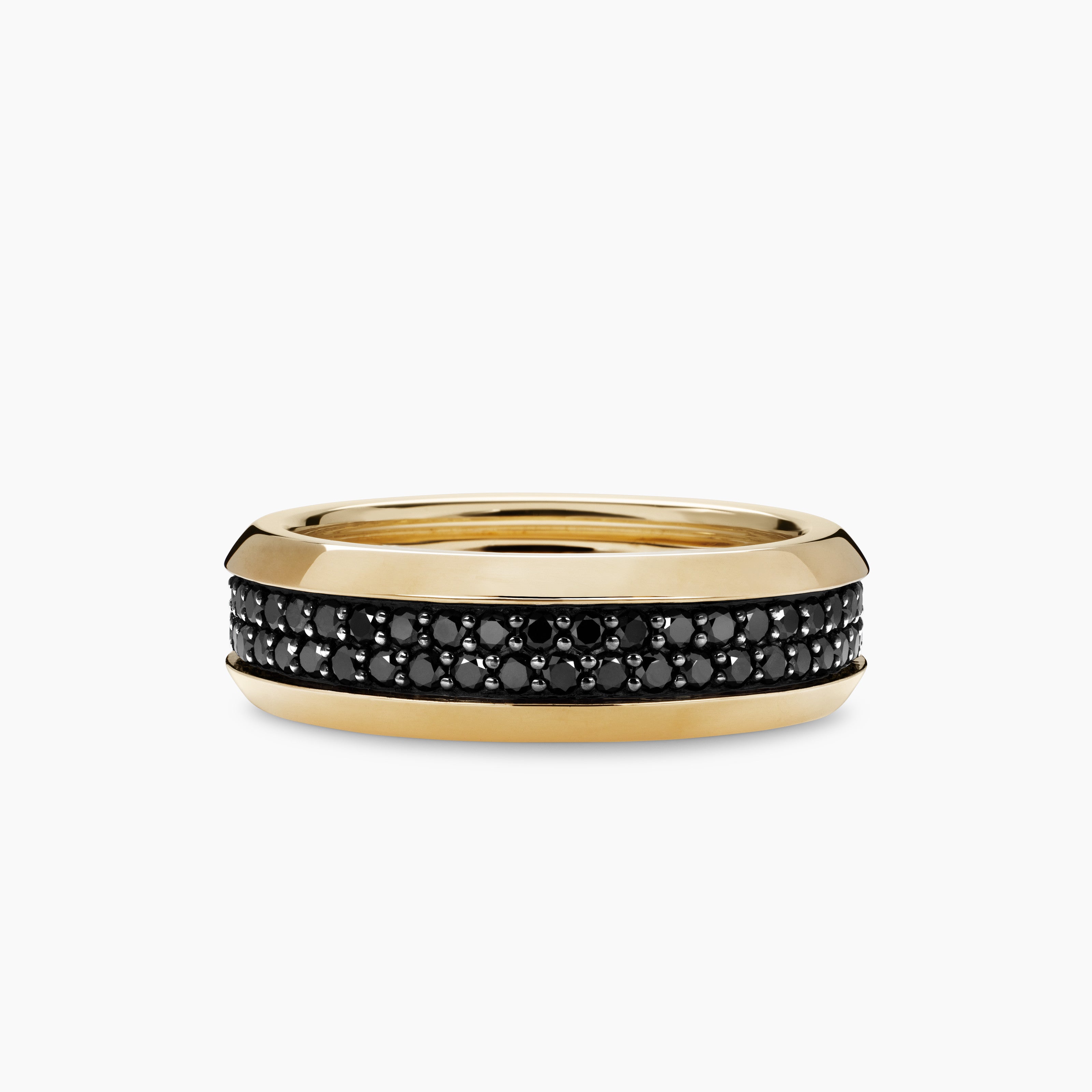 Mens Beveled Two Row Band Ring in 18K Yellow Gold, 8mm