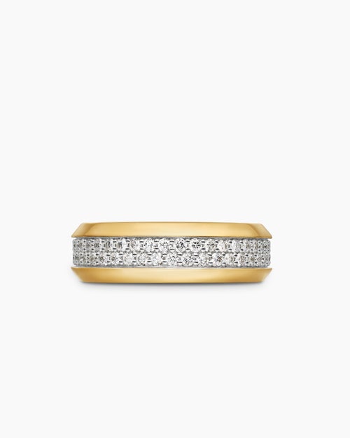 Mens Beveled Two Row Band Ring in 18K Yellow Gold, 8mm