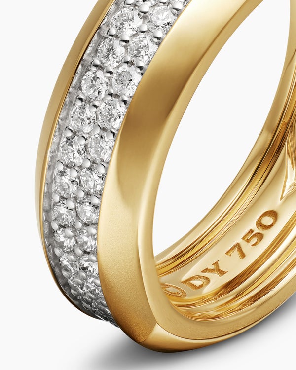 Anneau à deux rangs biseauté en or jaune 18 carats, 8 mm