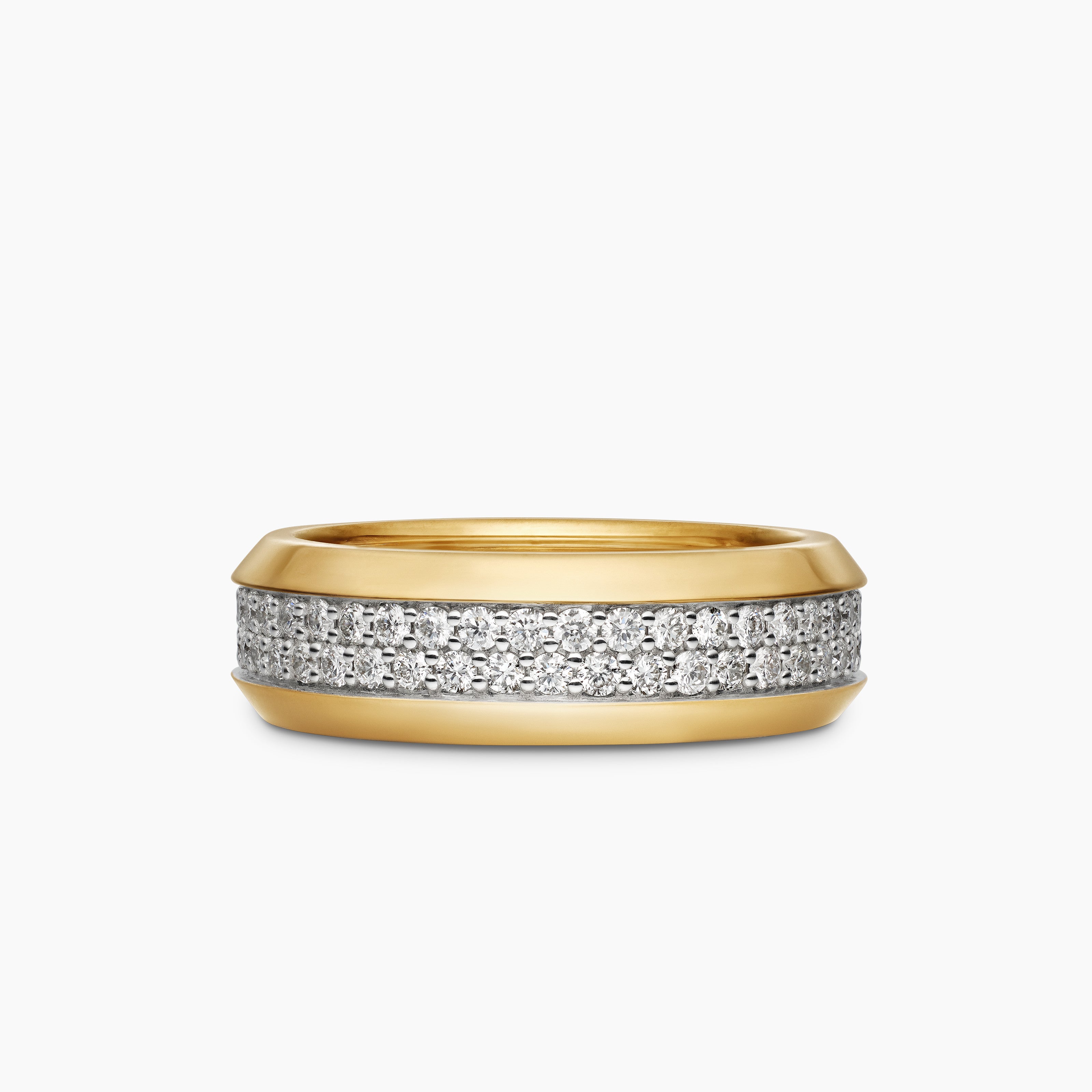 Mens Beveled Two Row Band Ring in 18K Yellow Gold, 8mm
