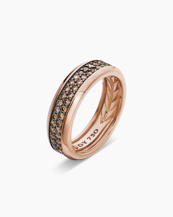 Beveled Two Row Band Ring in 18K Rose Gold, 8mm