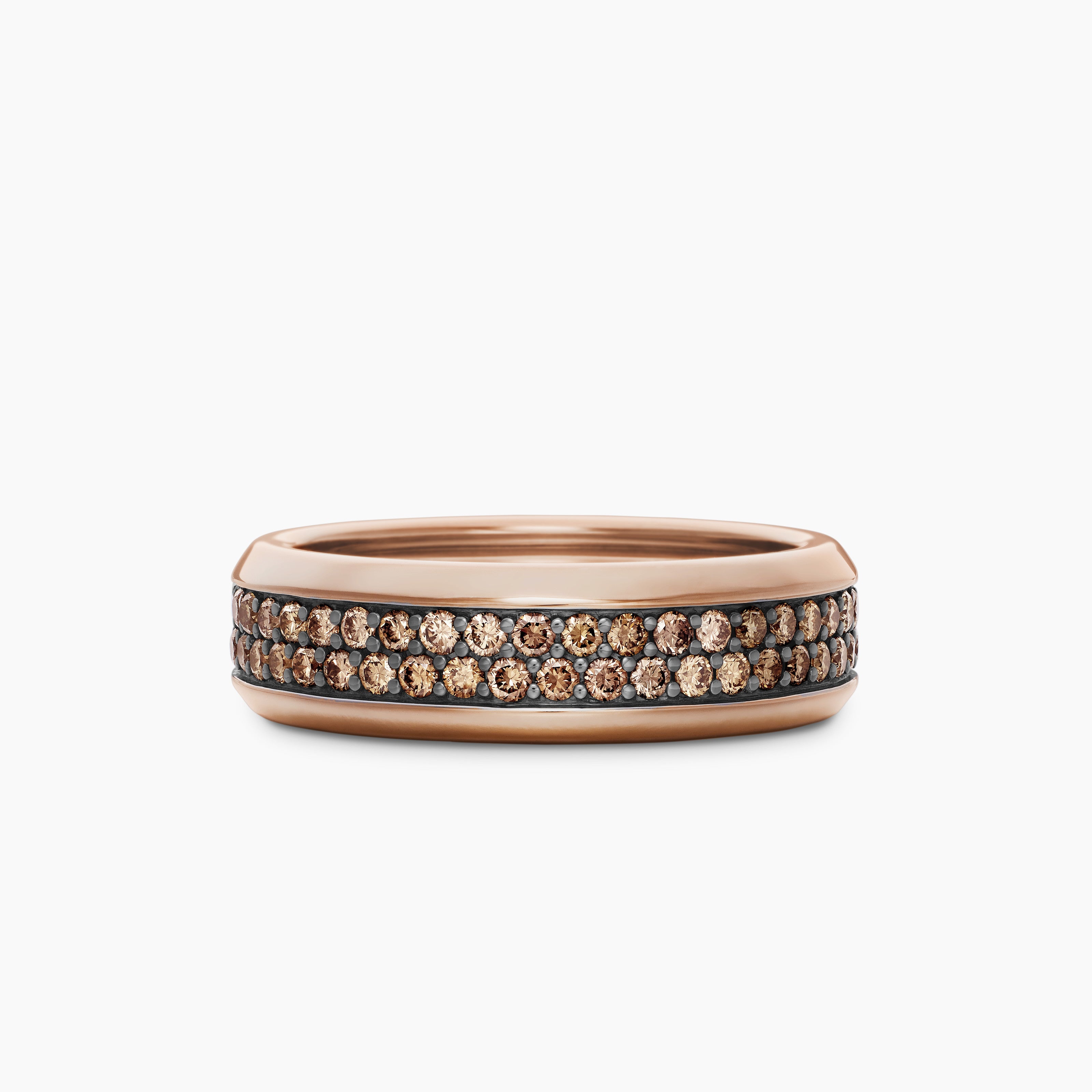 Mens Beveled Two Row Band Ring in 18K Rose Gold, 8mm
