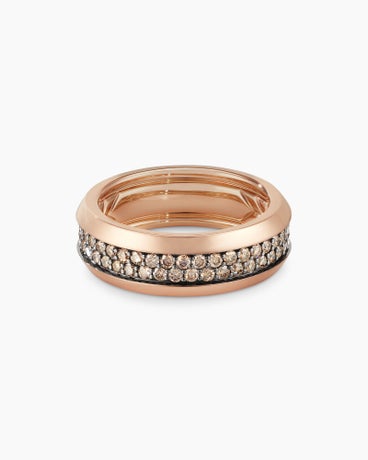 Beveled Two Row Band Ring in 18K Rose Gold with Cognac Diamonds, 8mm