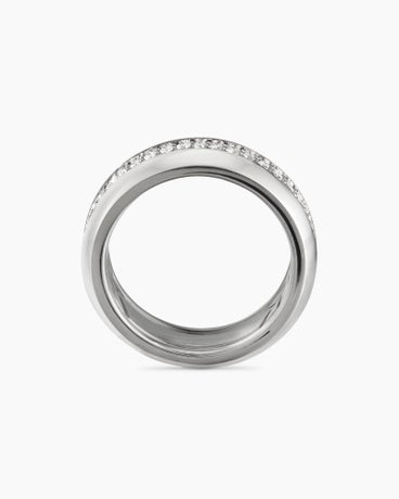 Beveled Two Row Band Ring in 18K White Gold with Diamonds, 8mm