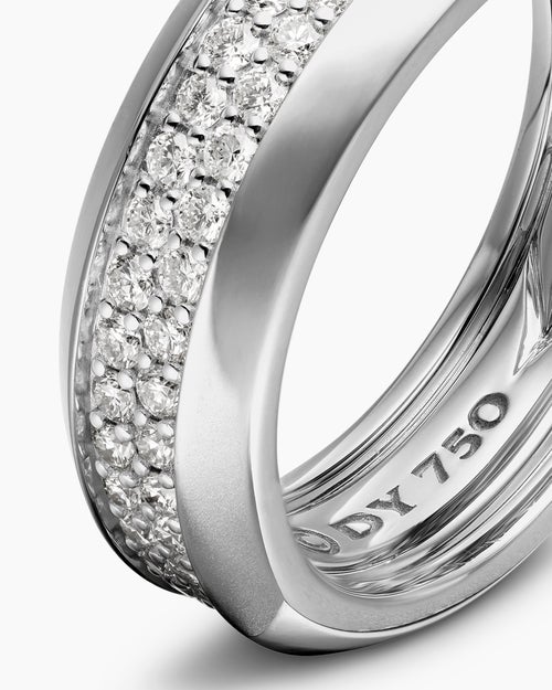 Mens Beveled Two Row Band Ring in 18K White Gold with Diamonds, 8mm