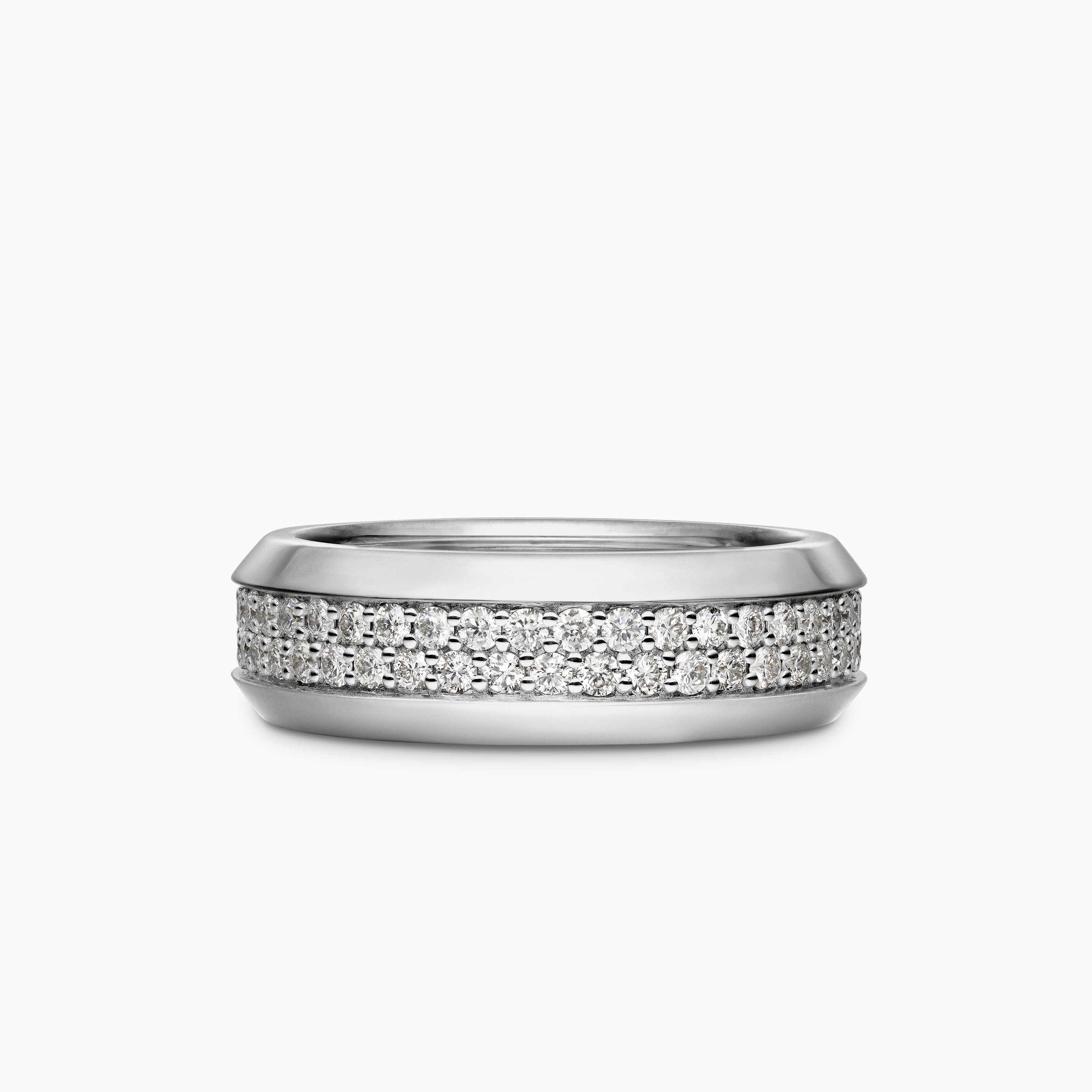 Mens Beveled Two Row Band Ring in 18K White Gold, 8mm