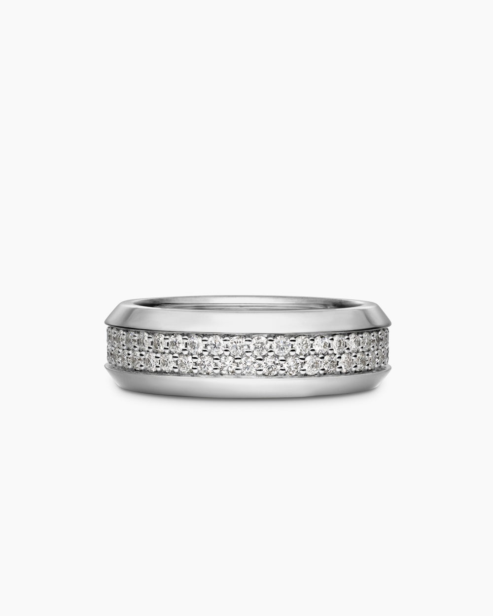 Anneau à deux rangs Beveled en or blanc 18 carats avec diamants, 8 mm hommes