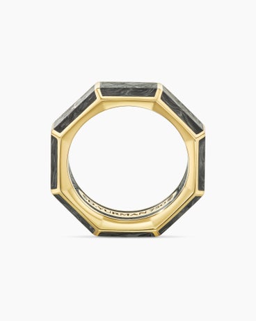 Forged Carbon Faceted Band Ring in 18K Yellow Gold, 6mm