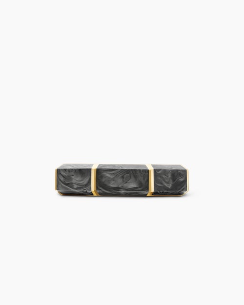 Mens Forged Carbon Faceted Band Ring in 18K Yellow Gold, 6mm
