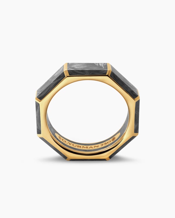 Forged Carbon Faceted Band Ring in 18K Yellow Gold, 6mm