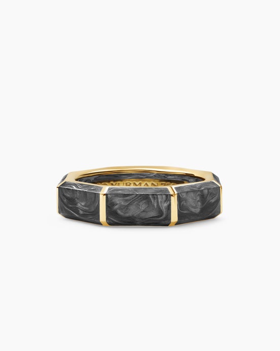 Forged Carbon Faceted Band Ring in 18K Yellow Gold, 6mm