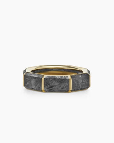 Forged Carbon Faceted Band Ring in 18K Yellow Gold, 6mm