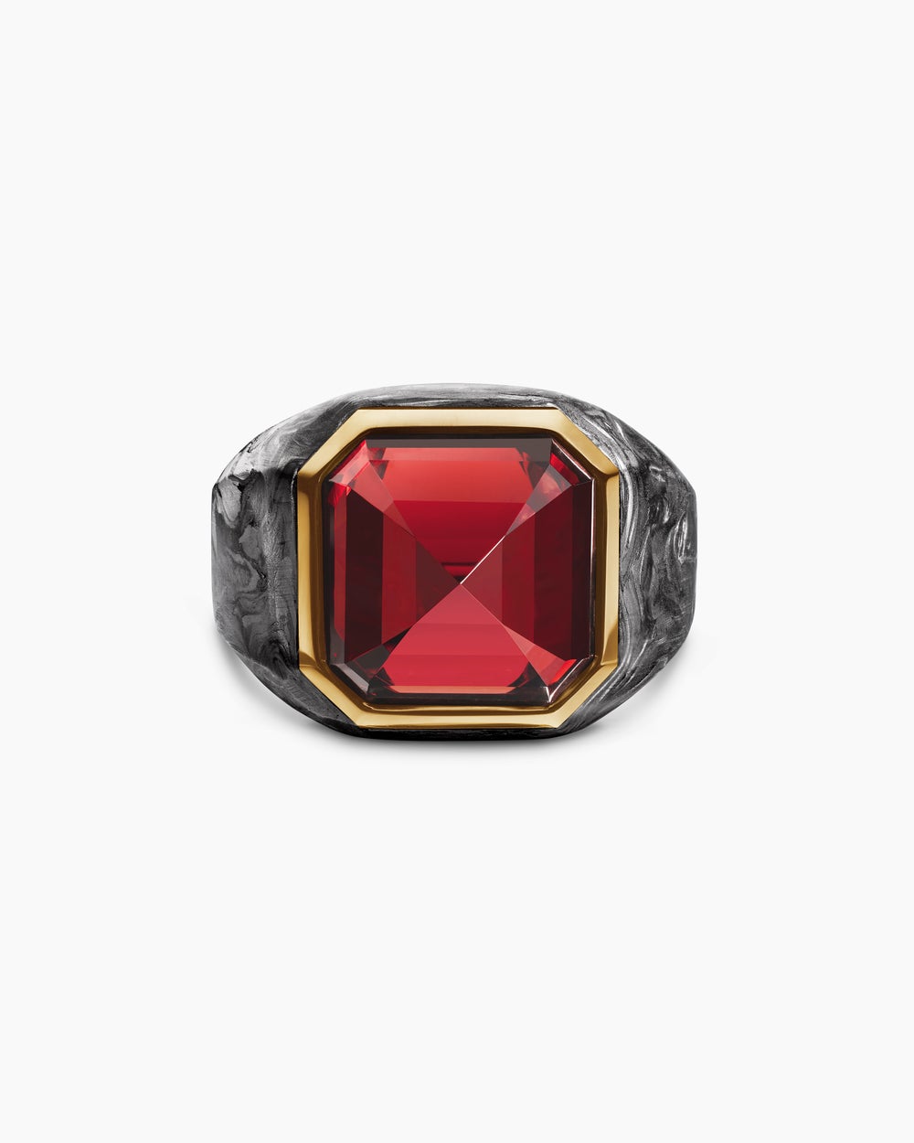 Mens Streamline Hexagonal Signet Ring with 18K Yellow Gold, 17.7mm