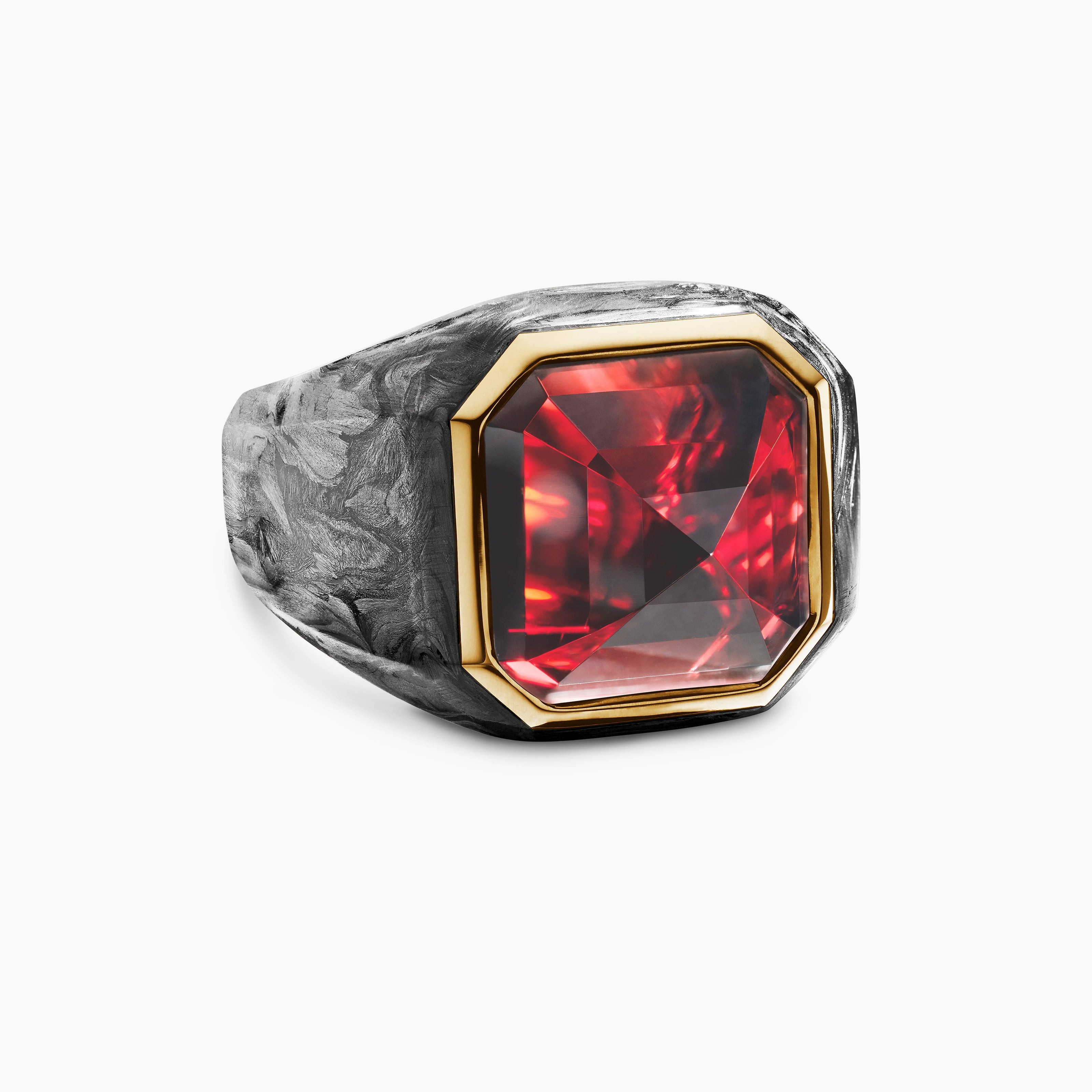Mens Streamline Hexagonal Signet Ring with 18K Yellow Gold, 17.7mm