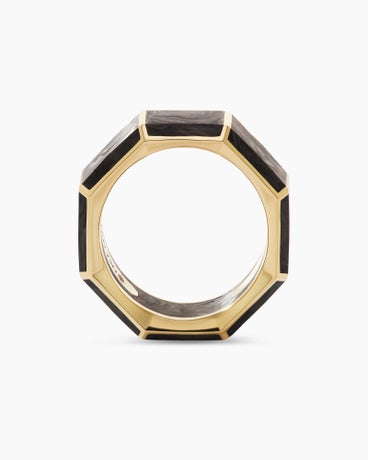 Forged Carbon Faceted Band Ring in 18K Yellow Gold, 8mm