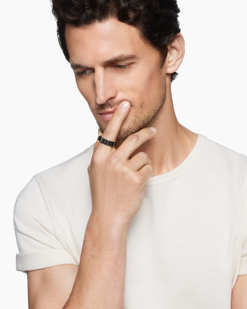 Mens Forged Carbon Faceted Band Ring with 18K Yellow Gold, 8mm