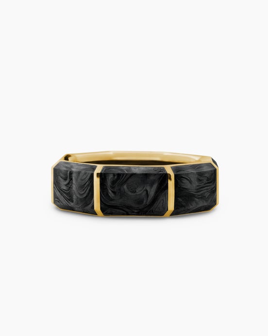 Forged Carbon Faceted Band Ring in 18ct Yellow Gold, 8mm