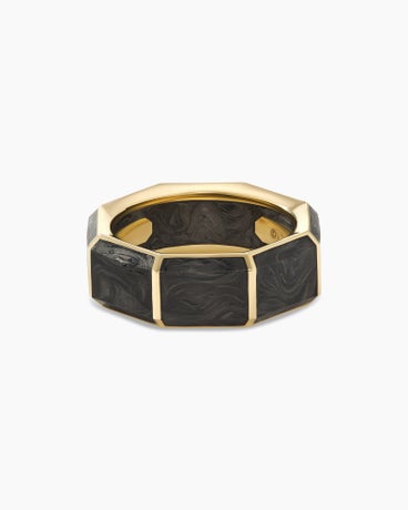 Forged Carbon Faceted Band Ring in 18K Yellow Gold, 8mm