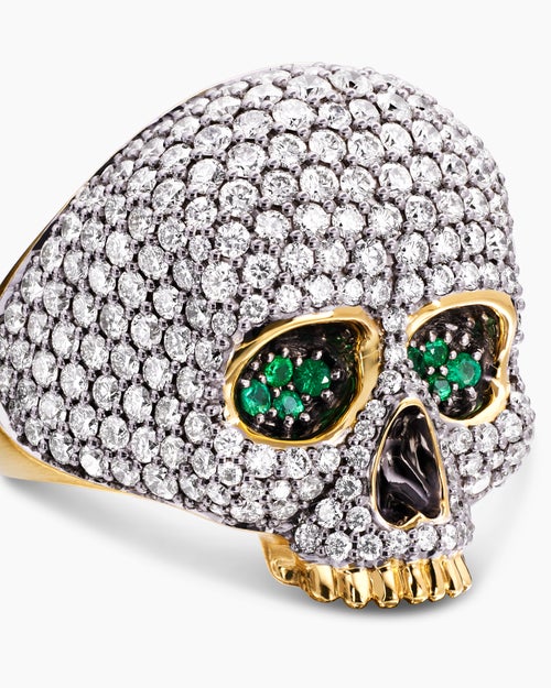 Mens Memento Mori Skull Ring in 18K Yellow Gold, 26mm