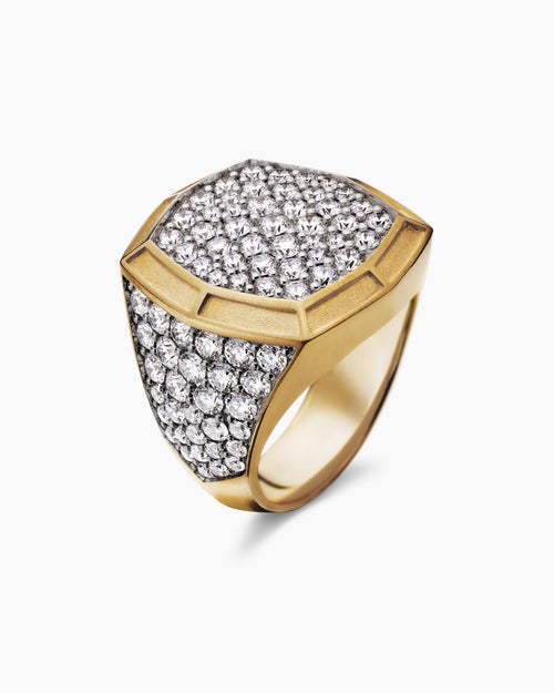 Mens Streamline® Bold Signet Ring in 18K Yellow Gold with Diamonds, 23.4mm