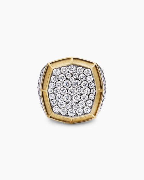 Mens Streamline® Bold Signet Ring in 18K Yellow Gold with Diamonds, 23.4mm