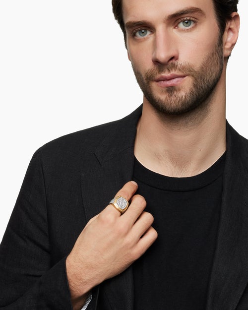 Mens Streamline® Bold Signet Ring in 18K Yellow Gold with Diamonds, 23.4mm