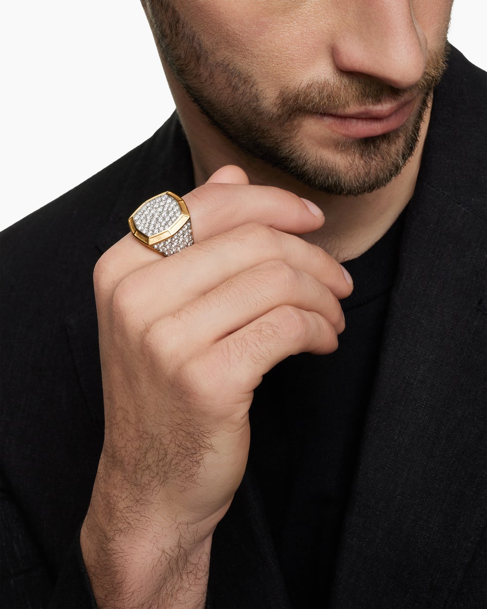 Mens Streamline® Bold Signet Ring in 18K Yellow Gold with Diamonds, 23.4mm