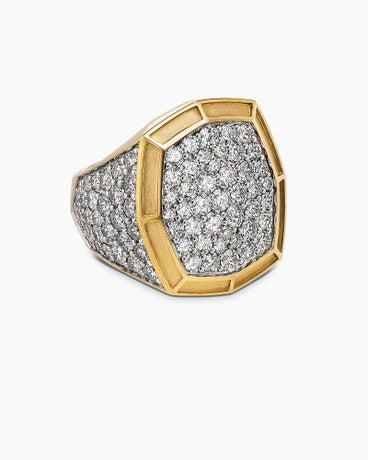 Streamline Signet Ring in 18K Yellow Gold with Pavé, 23mm