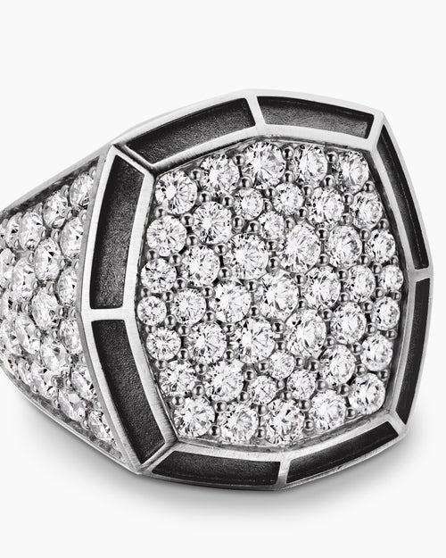 Mens Streamline® Bold Signet Ring in Sterling Silver with Diamonds, 23.4mm