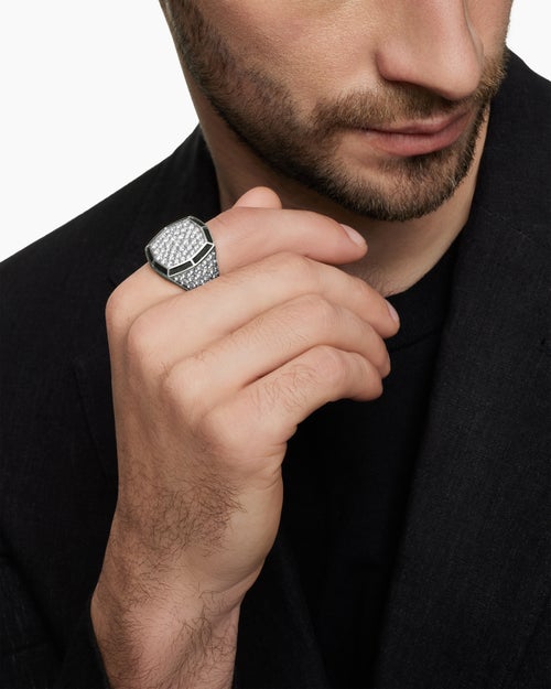 Mens Streamline® Bold Signet Ring in Sterling Silver with Diamonds, 23.4mm