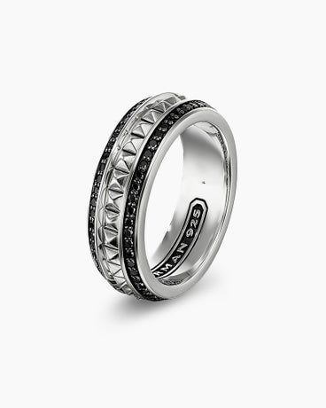 Pyramid Band Ring in Sterling Silver with Black Diamonds, 6mm
