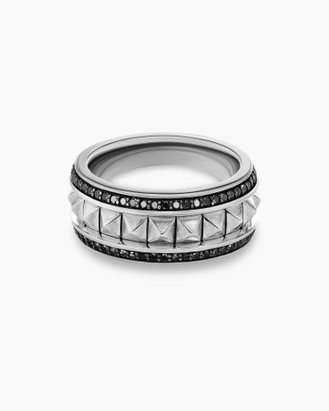 Pyramid Band Ring in Sterling Silver with Black Diamonds, 8mm