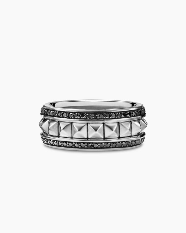 Pyramid Band Ring in Sterling Silver with Black Diamonds, 8mm