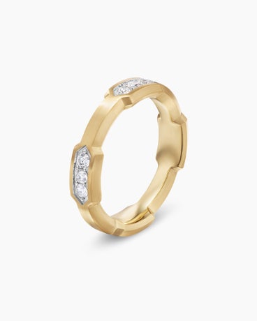 Hex Station Band Ring in 18K Yellow Gold with Diamonds, 6mm