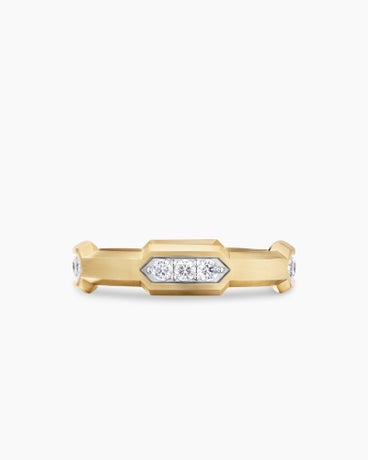 Hex Station Band Ring in 18K Yellow Gold with Diamonds, 6mm