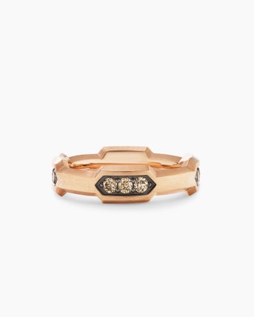 Hex Station Band Ring in 18K Rose Gold with Cognac Diamonds, 6mm