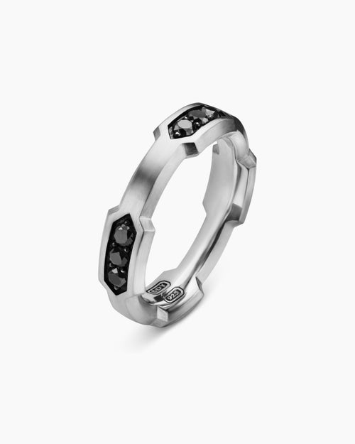 Mens Faceted Station Band Ring in Sterling Silver, 6mm