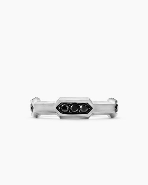 Mens Faceted Station Band Ring in Sterling Silver, 6mm