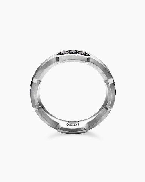 Mens Faceted Station Band Ring in Sterling Silver, 6mm