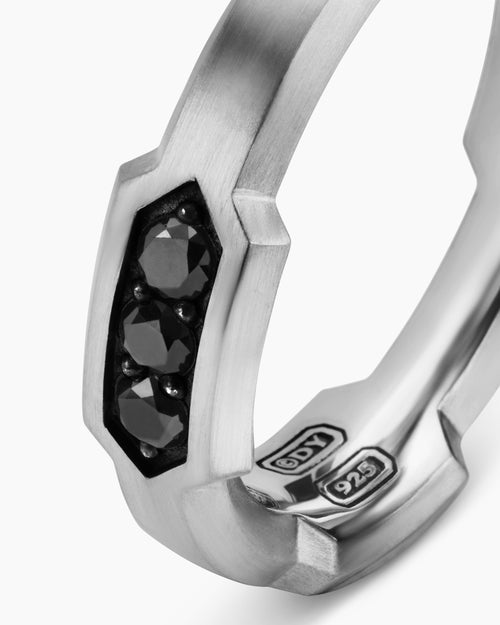 Mens Faceted Station Band Ring in Sterling Silver, 6mm