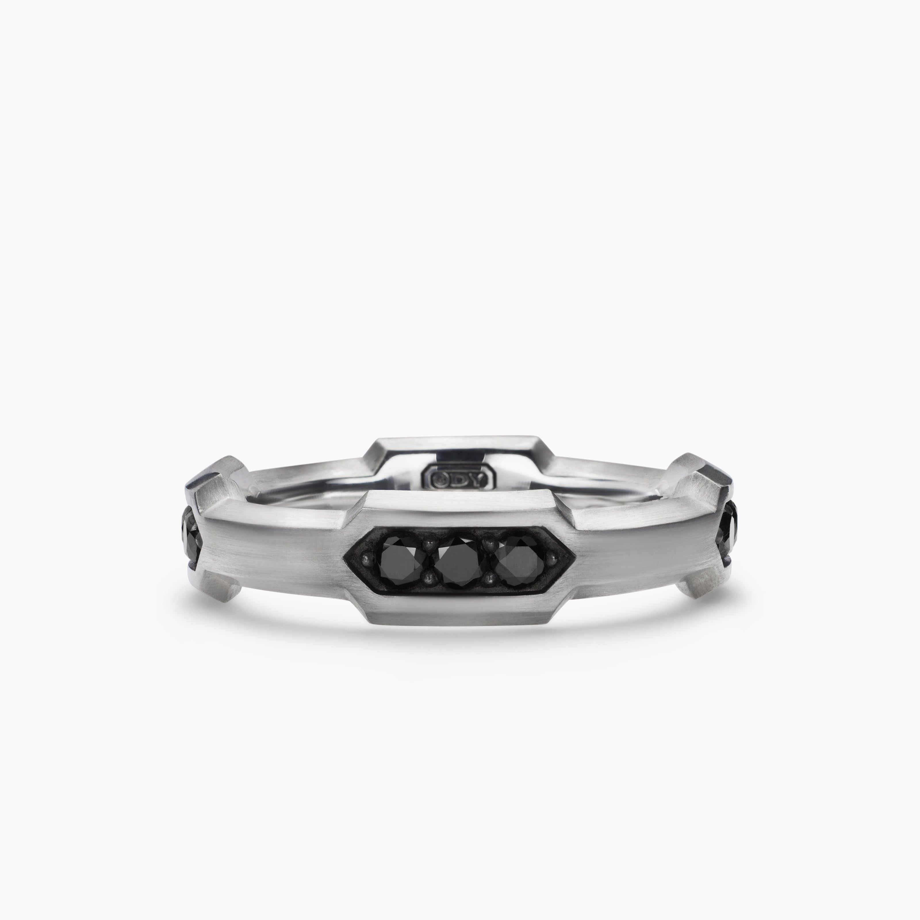 Mens Faceted Station Band Ring in Sterling Silver, 6mm